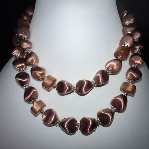 Vintage Signed Japan Iridescent Beads Double Strand Necklace - Picture 5 of 15